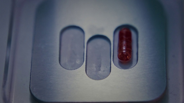 Video Reference: Pill, Pharmaceutical drug, Blue, Red, Capsule, Medicine, Material property, Finger, Prescription drug, Nail