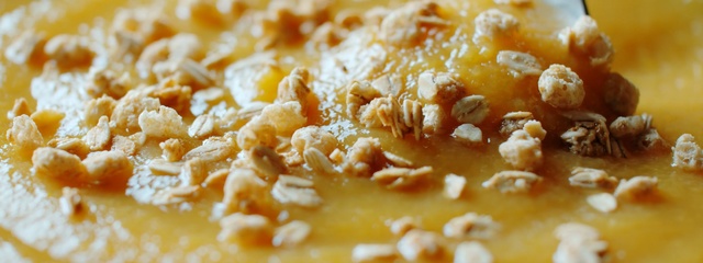 Video Reference: Dish, Food, Cuisine, Ingredient, Produce, Vegetarian food, Snack, Banana, Dessert, Cheese, Plate, Piece, Cake, Pizza, Table, Covered, Pasta, Cream, Close, Toppings, Fruit, Sauce, Desert, Broccoli, Eating, Laying, Fast food, Masala, Delicious, Recipe, Staple food, Curry, Tasty, Gravy