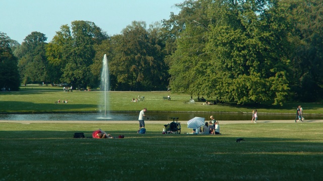 Video Reference: Sport venue, Lawn, Grass, Park, Golf course, Recreation, Tree, Competition event, Leisure, Grassland, Outdoor, Field, Game, Sitting, Plane, Green, Group, People, Large, Grassy, Man, Red, Playing, White, Forest, Airplane, Standing, Parked, Air, Runway, Sky, Plant, Playground, Day