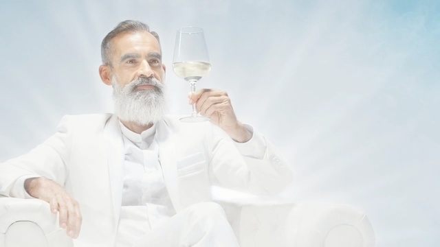 Video Reference: facial hair, beard, water, stemware, Person