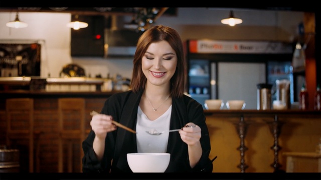 Video Reference: girl, drink, brown hair, bar, smile, Person