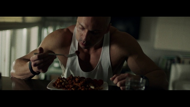 Video Reference: Eating, Muscle, Arm, Food, Male, Barechested, Chest, Human, Photography, Human body, Person