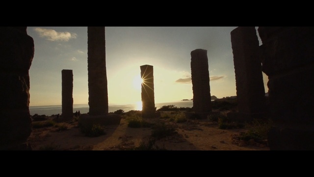 Video Reference: sky, column, archaeological site, ruins, heat, landscape, evening, Person