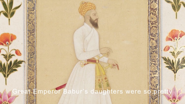 Video Reference: flower, picture frame, art, painting, material, religion, costume design, paint, pattern, artwork, Person