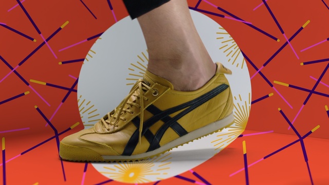 Video Reference: Footwear, Shoe, Yellow, Leg, Ankle, Athletic shoe, Outdoor shoe, Human leg, Illustration