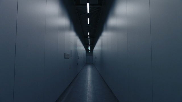 Video Reference: Symmetry, Blue, Light, Architecture, Line, Infrastructure, Atmosphere, Black-and-white, Sky, Darkness, Person