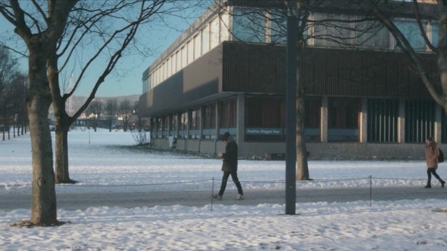 Video Reference: winter, snow, freezing, tree, ice, house, building, water, sky, facade, Person