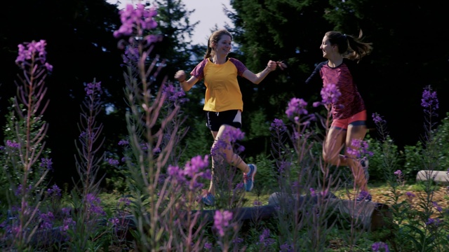 Video Reference: People in nature, Lavender, Purple, Flower, Plant, Meadow, Pink, Fun, Spring, Outdoor, Grass, Girl, Person, Playing, Young, Child, Little, Field, Man, Standing, Green, Woman, Holding, Garden, Frisbee, Game, Group, Flying, Wildflower, Grassy, People, Air, Ball, Tree, Clothing