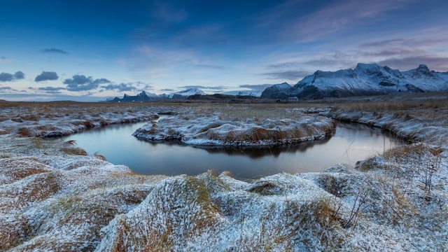 Video Reference: wilderness, snow, reflection, sky, winter, freezing, tundra, mountain, morning, fell