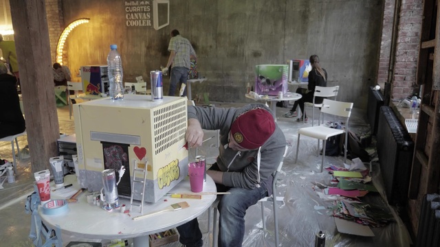 Video Reference: table, interior, room, restaurant, chair, desk, Person