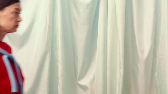 Video Reference: White, Clothing, Dress, Pink, Textile, Formal wear, Gown, Interior design, Curtain, Haute couture