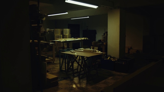 Video Reference: Light, Room, Architecture, Darkness, Table, Building, Furniture, Night, Interior design, Photography