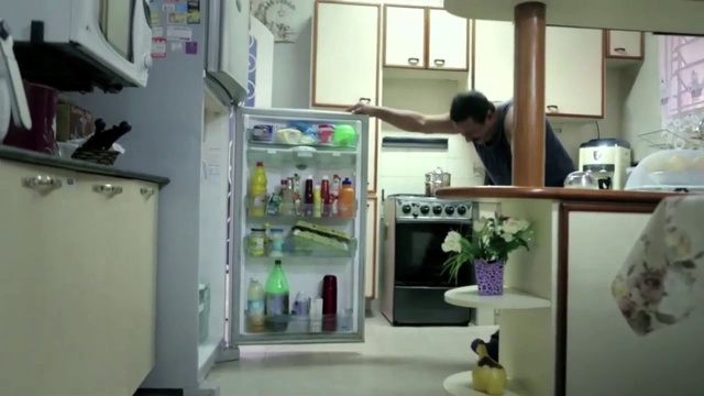 Video Reference: Refrigerator, Shelf, Product, Room, Shelving, Major appliance, Kitchen appliance, Home appliance, House, Glass, Person