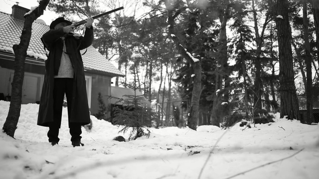 Video Reference: Snow, Winter, Tree, Blizzard, Photography, Winter storm, Black-and-white, Gun, Firearm, Shotgun, Person