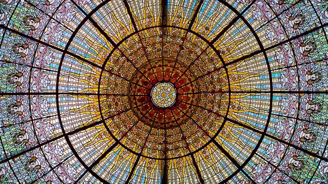 Video Reference: Dome, Stained glass, Symmetry, Daylighting, Glass, Architecture, Window, Byzantine architecture, Building, Pattern