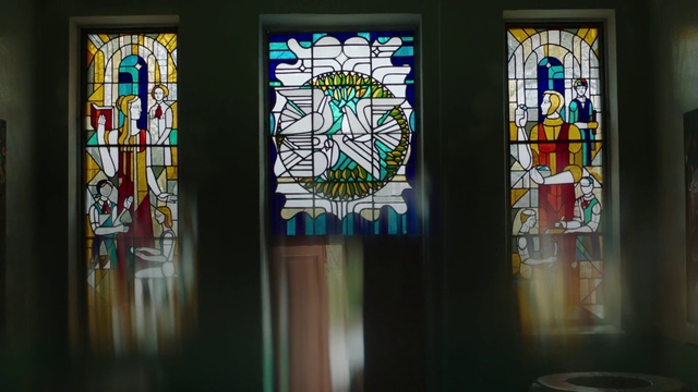 Video Reference: Stained glass, Glass, Window, Architecture, Interior design, Visual arts, Tree, Daylighting, Art, Place of worship