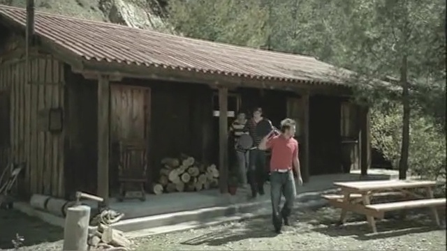 Video Reference: log cabin, hut, shed, shack, house, cottage, home, tree, outdoor structure, roof