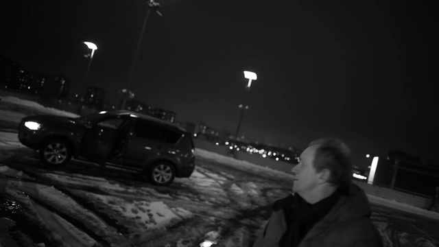 Video Reference: Black, Vehicle, Snow, Darkness, Automotive design, Night, Car, Photography, Monochrome photography, Black-and-white
