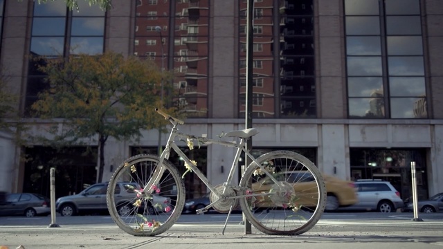 Video Reference: land vehicle, bicycle, road bicycle, vehicle, urban area, sports equipment, cycling, hybrid bicycle, bicycle wheel, wheel