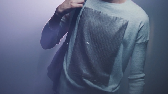 Video Reference: blue, t shirt, shoulder, light, sleeve, outerwear, neck, top, jacket, joint