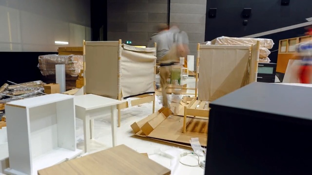 Video Reference: Product, Property, Architecture, Room, Interior design, Design, Table, Floor, Furniture, Building, Person