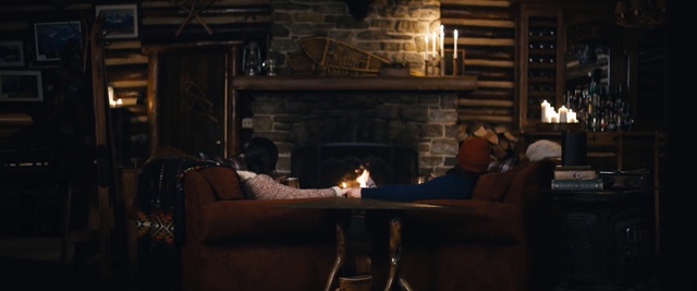 Video Reference: Fireplace, Heat, Room, Hearth, Living room, Darkness, Furniture, Log cabin, Interior design