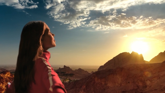 Video Reference: sky, mountainous landforms, badlands, beauty, canyon, rock, mountain, photography, sunlight, sunrise, Person