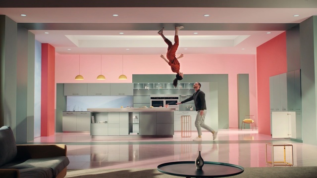 Video Reference: Ceiling, Interior design, Room, Pink, Dance, Furniture, Building, Floor, Flooring, Glass, Person