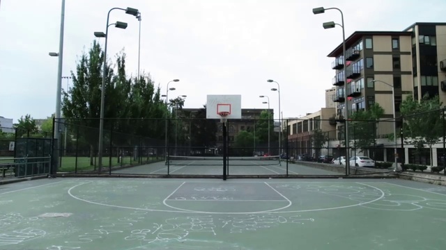 Video Reference: Basketball court, Sport venue, Lighting, Basketball, Streetball, Road, Infrastructure, Street light, Street, Asphalt