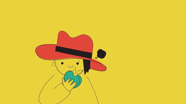 Video Reference: Cartoon, Yellow, Hat, Cowboy hat, Illustration, Font, Headgear, Sombrero, Animation, Fashion accessory