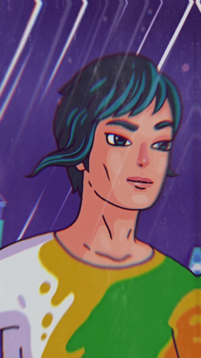 Video Reference: Cartoon, Illustration, Forehead, Violet, Purple, Art, Cool, Fictional character, Space, Painting