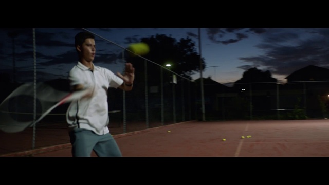Video Reference: Sky, Tennis, Tennis court, Tennis ball, Baseball bat, Racket, Night, Net, Racquet sport, Soft tennis