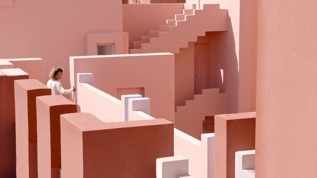 Video Reference: Illustration, Pink, Wall, Architecture, Design, Room, Stairs, House, Art, Interior design