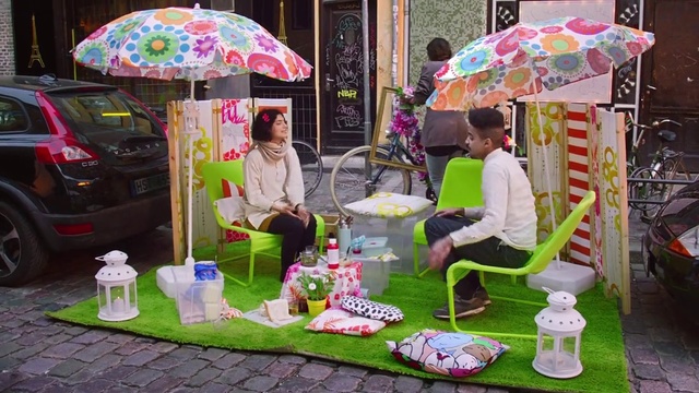 Video Reference: Umbrella, Pink, Fashion accessory, Recreation, Leisure, Vehicle, Street, Person