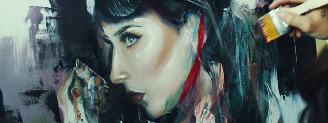 Video Reference: Face, Black hair, Portrait, Beauty, Painting, Cg artwork, Cheek, Modern art, Eye, Watercolor paint