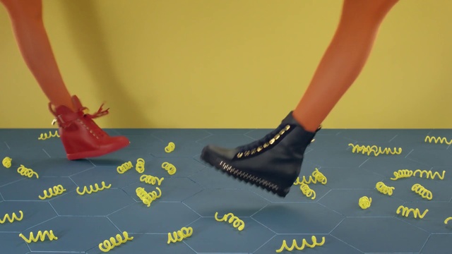 Video Reference: Footwear, Yellow, Shoe, Ankle, Human leg, Leg, Floor, Flooring, Play