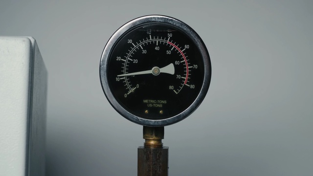 Video Reference: Gauge, Measuring instrument, Tool, Auto part, Tachometer, Thing, Clock, Device, Indoor, Black, Sitting, Metal, Hanging, Large, Post, Pole, Standing, White, Water, Watch, Wall clock