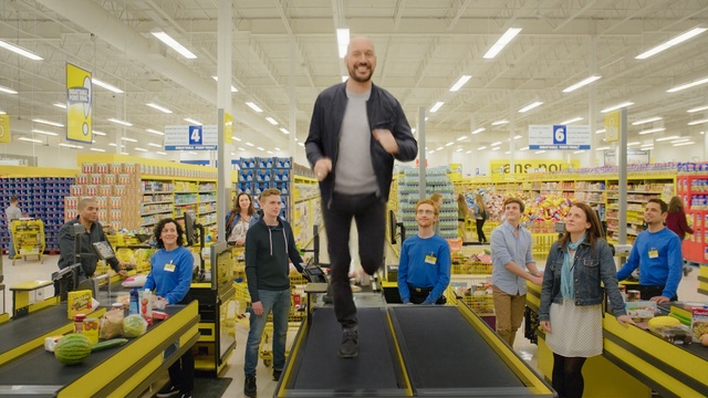 Video Reference: supermarket, sport venue, retail, leisure, fun, recreation, competition event, sports, race, Person