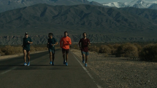 Video Reference: sky, person, path, wilderness, ultramarathon, infrastructure, race, road, morning, running