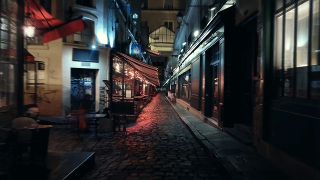 Video Reference: alley, street, town, infrastructure, night, light, urban area, road, city, darkness