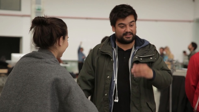 Video Reference: Jacket, Outerwear, Shoulder, Conversation, Fun, Textile, Top, Photography, Smile, Person