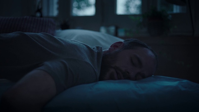 Video Reference: Black, Blue, Darkness, Sleep, Room, Nap, Furniture, Leg, Bed, Night