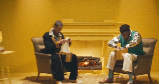 Video Reference: yellow, sitting, human behavior, communication, conversation, furniture, table, fun