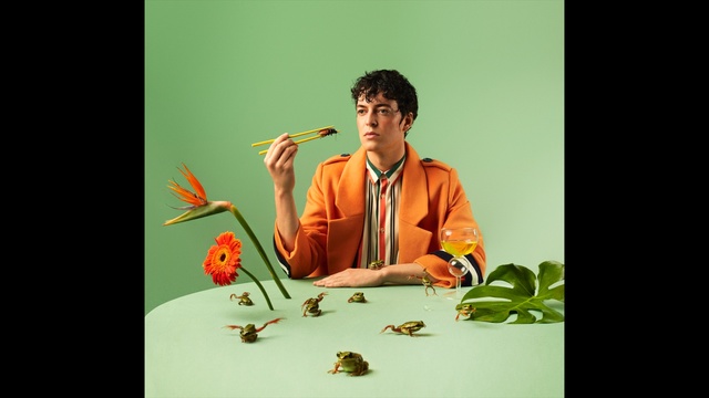 Video Reference: green, yellow, sitting, art, human behavior, Person