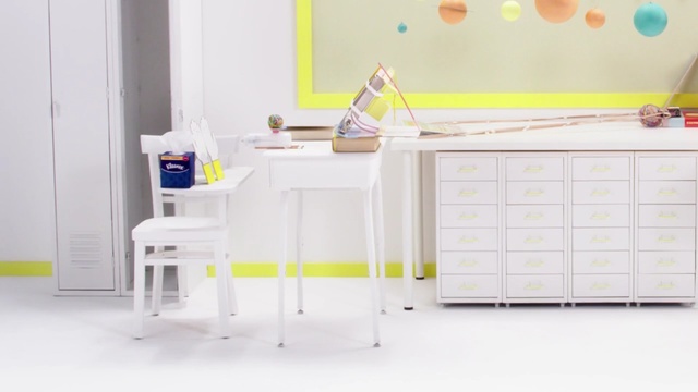 Video Reference: Furniture, Product, Desk, Yellow, Changing table, Table, Room, Infant bed, Chest of drawers, Interior design