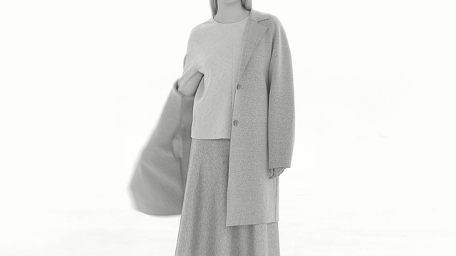 Video Reference: coat, shoulder, black and white, outerwear, clothes hanger, robe, overcoat, neck, sleeve
