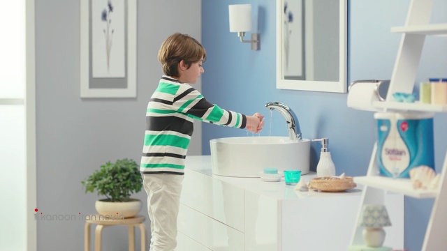 Video Reference: Room, Bathroom, Tap, Home, Small appliance, Sink, Child