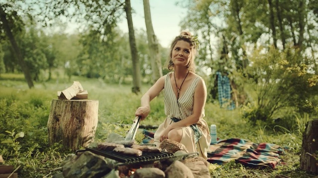 Video Reference: People in nature, Tree, Woodland, Grass, Forest, Summer, Trunk, Tree stump, Photography, Sitting, Person