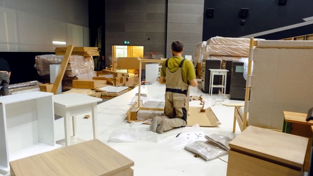 Video Reference: Furniture, Architecture, Design, Interior design, Automotive design, Table, Room, Wood, Cardboard, Scale model