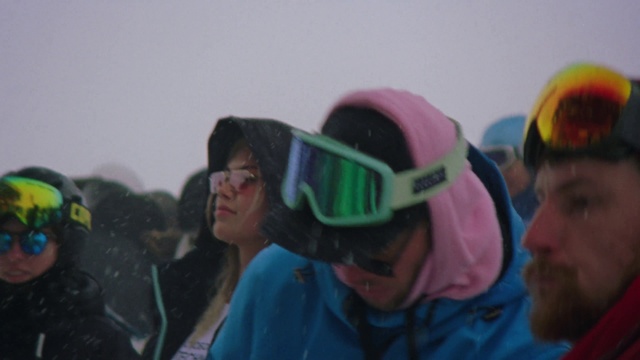 Video Reference: Snow, Winter, Fun, Helmet, Personal protective equipment, Headgear, Recreation, Crowd, Glasses